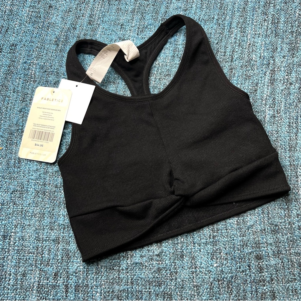 Fabletics Kinsley Front Knot Seamless Sports Bra Tank in Black Women's Small NWT